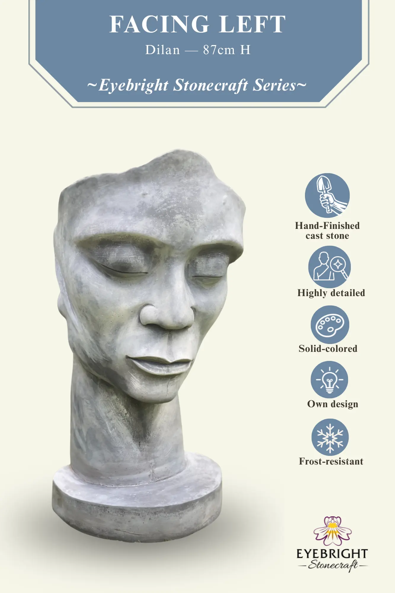  Product image 3 of the product “Dilan - Face looking to the left, 87 cm H | cast stone ”